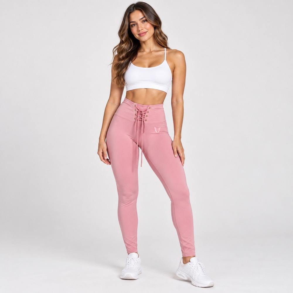 Firm Abs Perfect Goddess Lace Up Leggings S Pink High Waist Athleisure Coquette